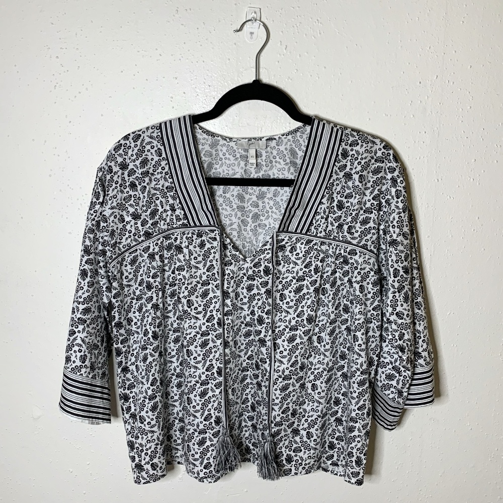 Joie Palm Print Peasant Tassel Blouse